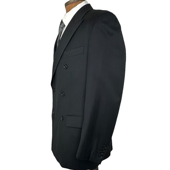 Lubiam 1911 Black Double Breasted Merino Wool Blazer Jacket Tessuto Zignone 44R - Picture 6 of 9